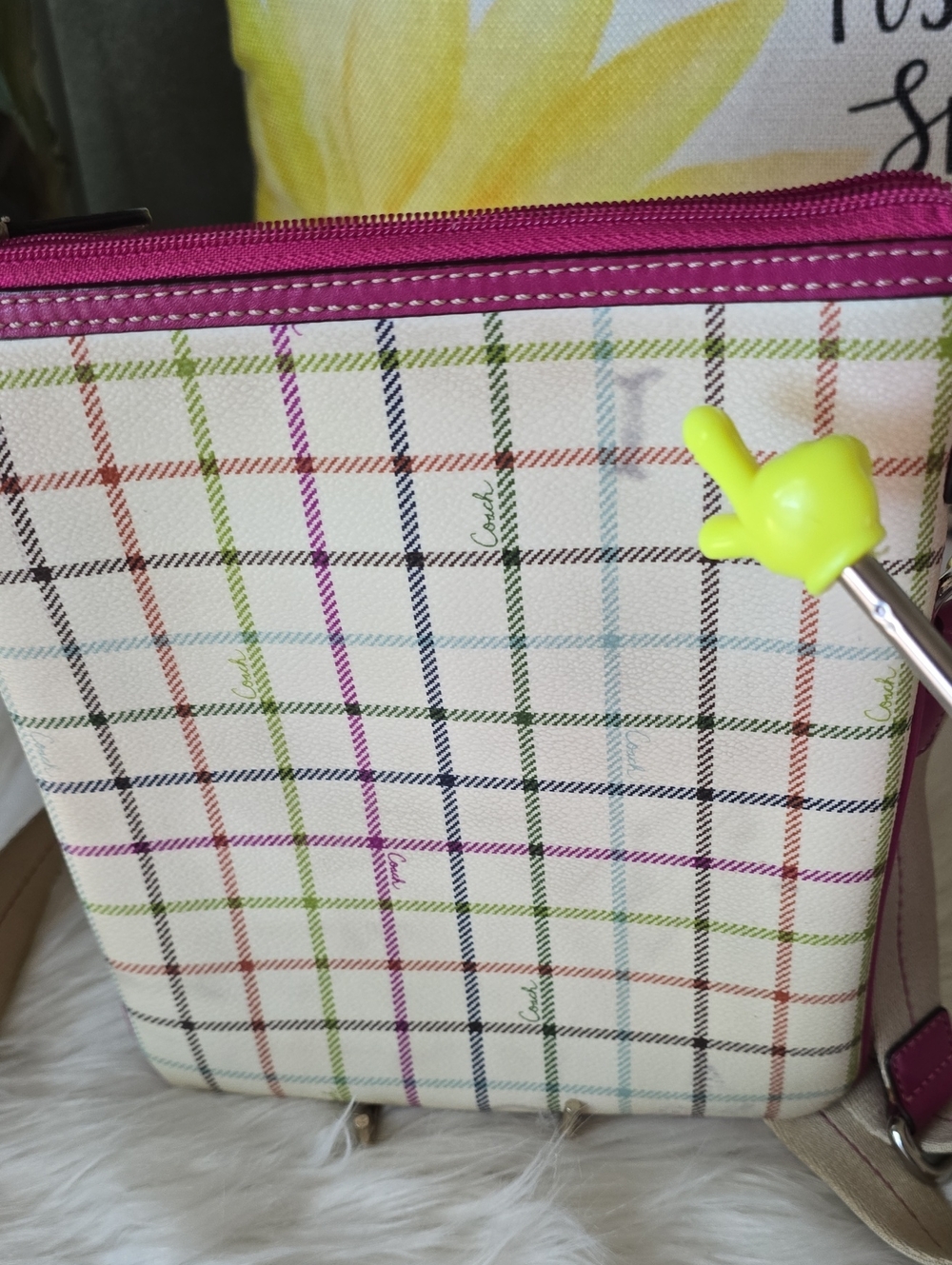 Coach Tattersall Cream Plaid Crossbody Bag with Pink Trim - Picture 5 of 13